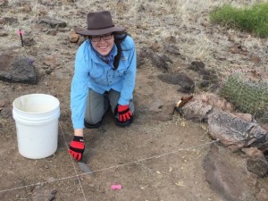 Gabriella Zaragosa beginning excavation on Feature E
