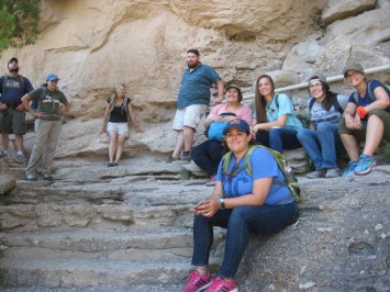 Students taking a breather and admiring the site. (In front: Stephanie Dooley. In back from left to right: David Barron, Lori Barkwill-Love, Mary Whisenhunt, Overton Lesley, Rosa Compean-Molina, Haley Fishbeck, Gabriella Zaragosa, and Megan Brown)