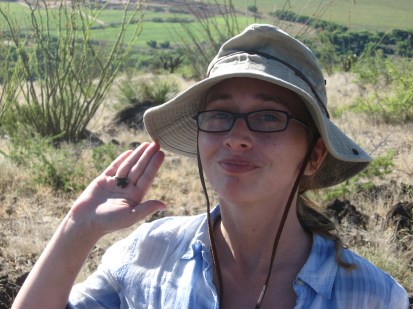 The obsidian projectile point and me. I found within the wall of the rock ring designated Feature A