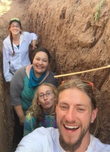 In Dr. Huckleberry's Backhoe Trench: (From front to back: Ian Bates, Kimberly Martin, Rosa Compean-Molina, and Andrea Thomas